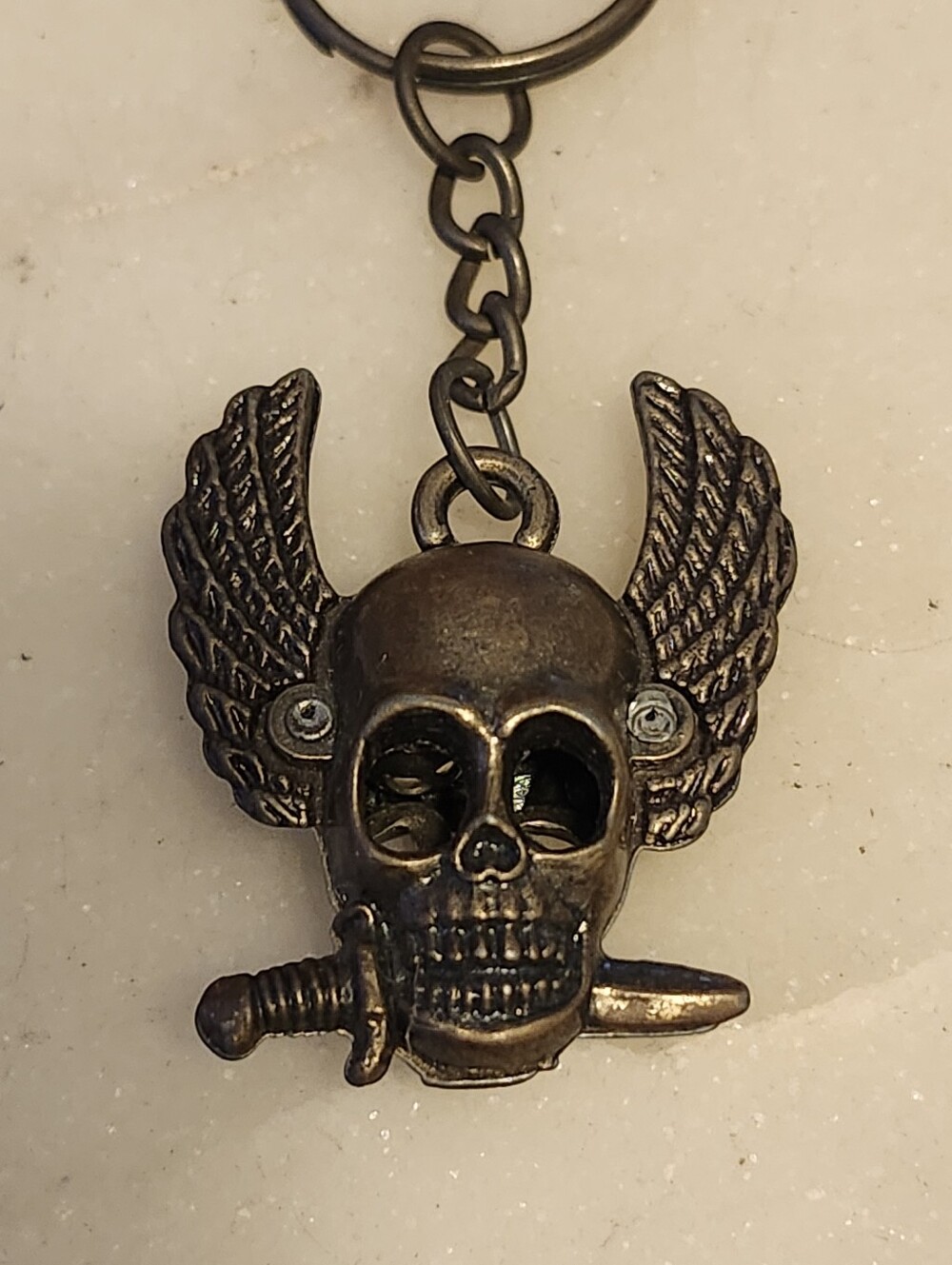 Bronze Toned Skull with Wings Keychain